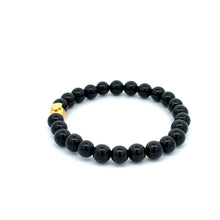 Load image into Gallery viewer, 24K Yellow Gold Money Bag Lucky Bracelet Black Onyx Gemstones 6mm - Rafant
