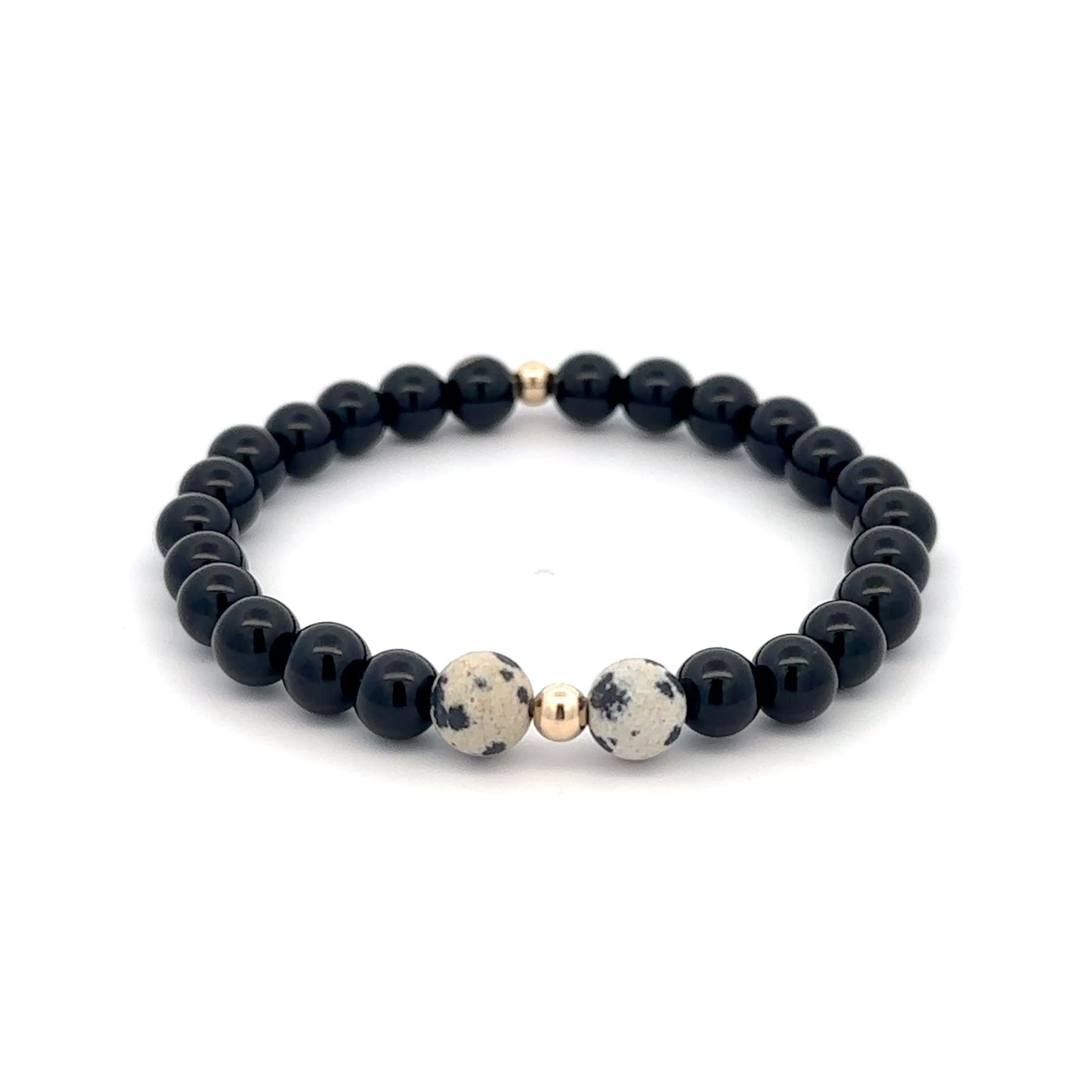 Natural Dalmatian Jasper 14K Solid Gold Bead Stretch Bracelet Choose Your Style - Rafant