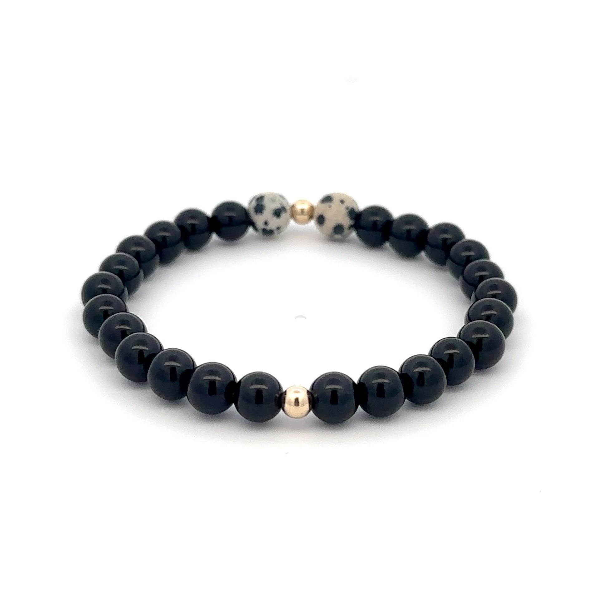 Natural Dalmatian Jasper 14K Solid Gold Bead Stretch Bracelet Choose Your Style - Rafant