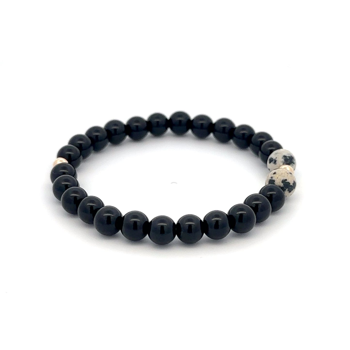 Natural Dalmatian Jasper 14K Solid Gold Bead Stretch Bracelet Choose Your Style - Rafant