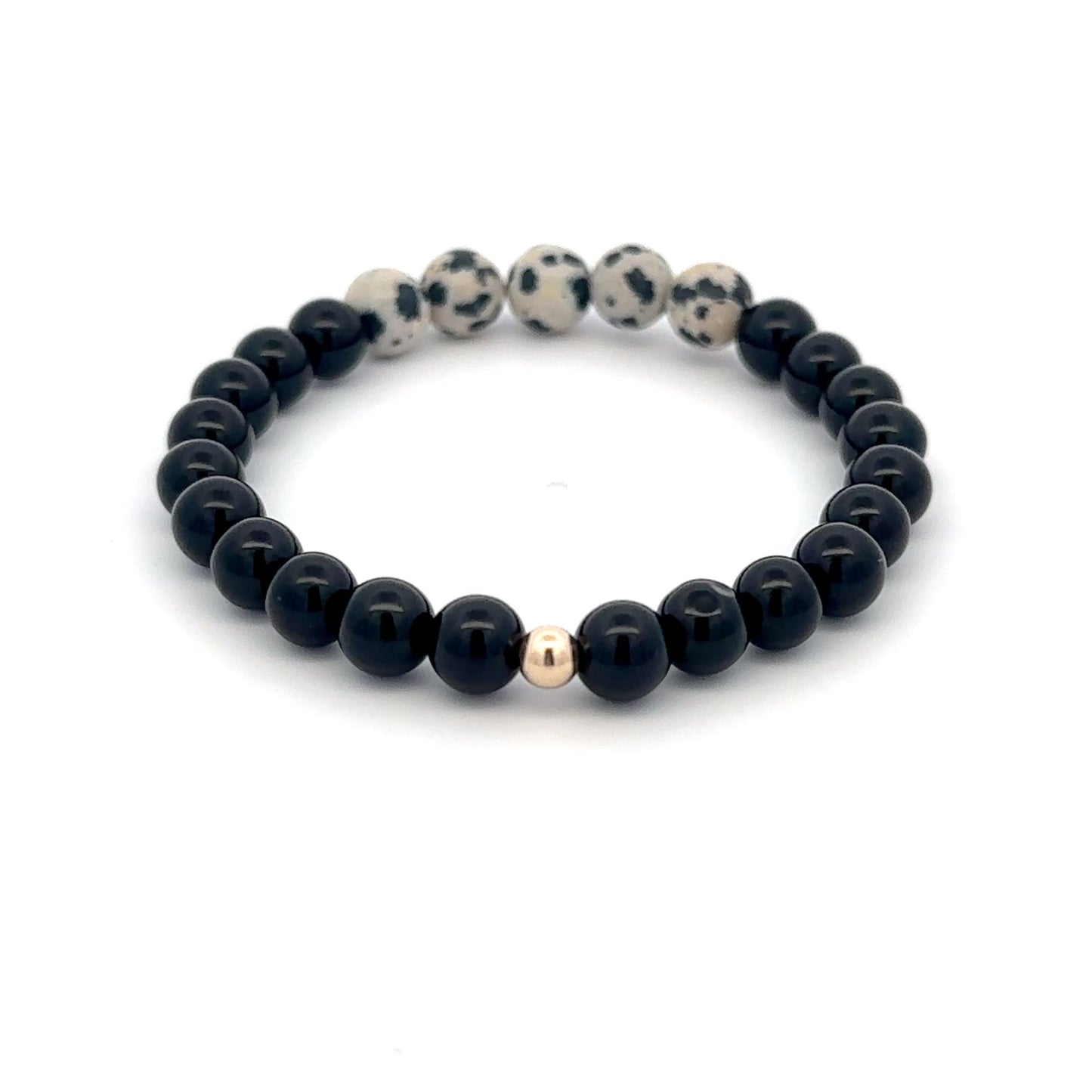 Natural Dalmatian Jasper 14K Solid Gold Bead Stretch Bracelet Choose Your Style - Rafant