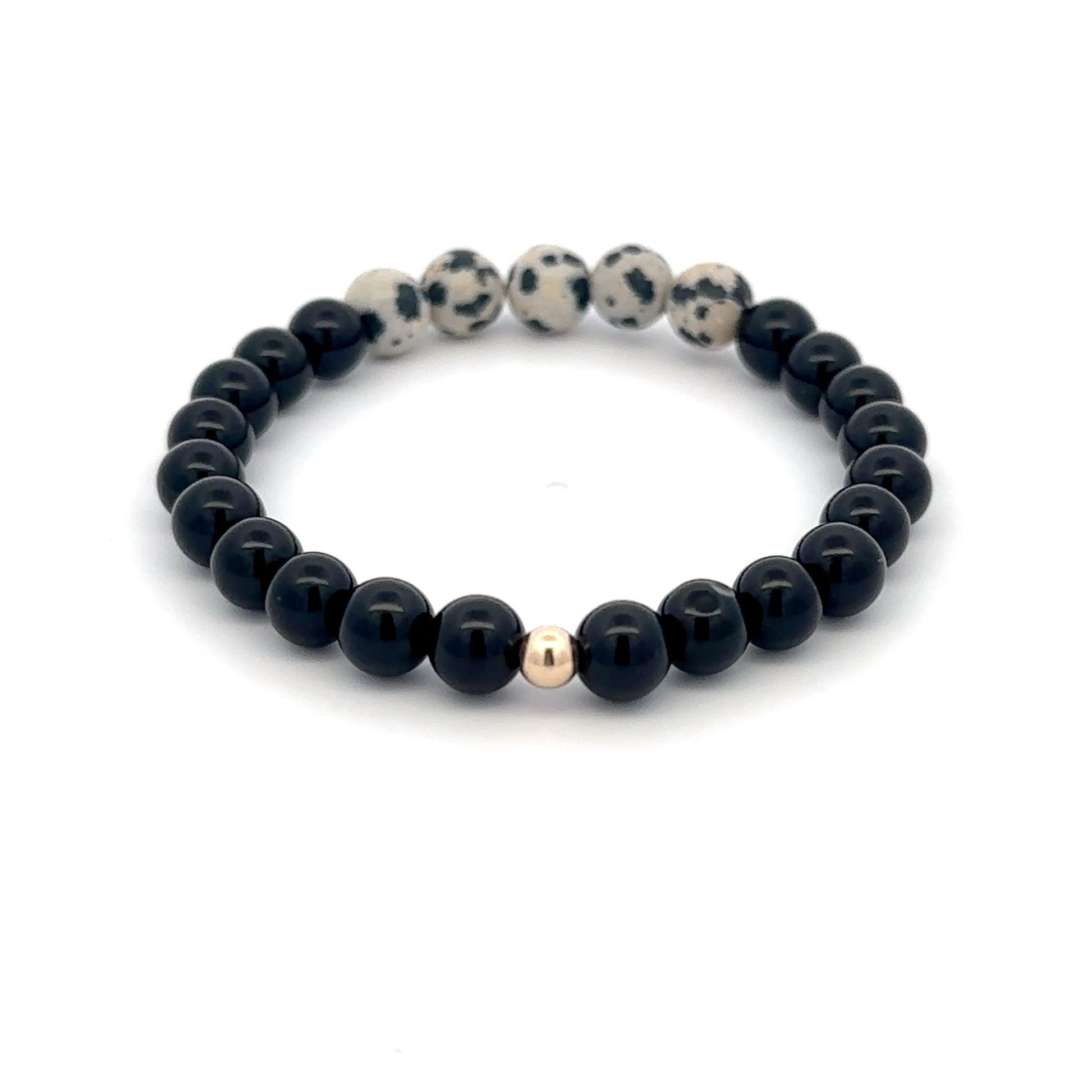 Natural Dalmatian Jasper 14K Solid Gold Bead Stretch Bracelet Choose Your Style - Rafant