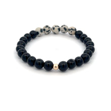 Load image into Gallery viewer, Natural Dalmatian Jasper 14K Solid Gold Bead Stretch Bracelet Choose Your Style
