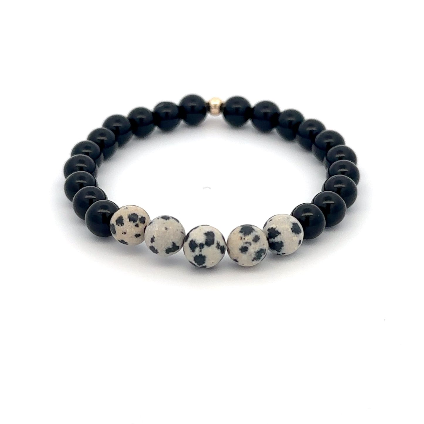 Natural Dalmatian Jasper 14K Solid Gold Bead Stretch Bracelet Choose Your Style - Rafant