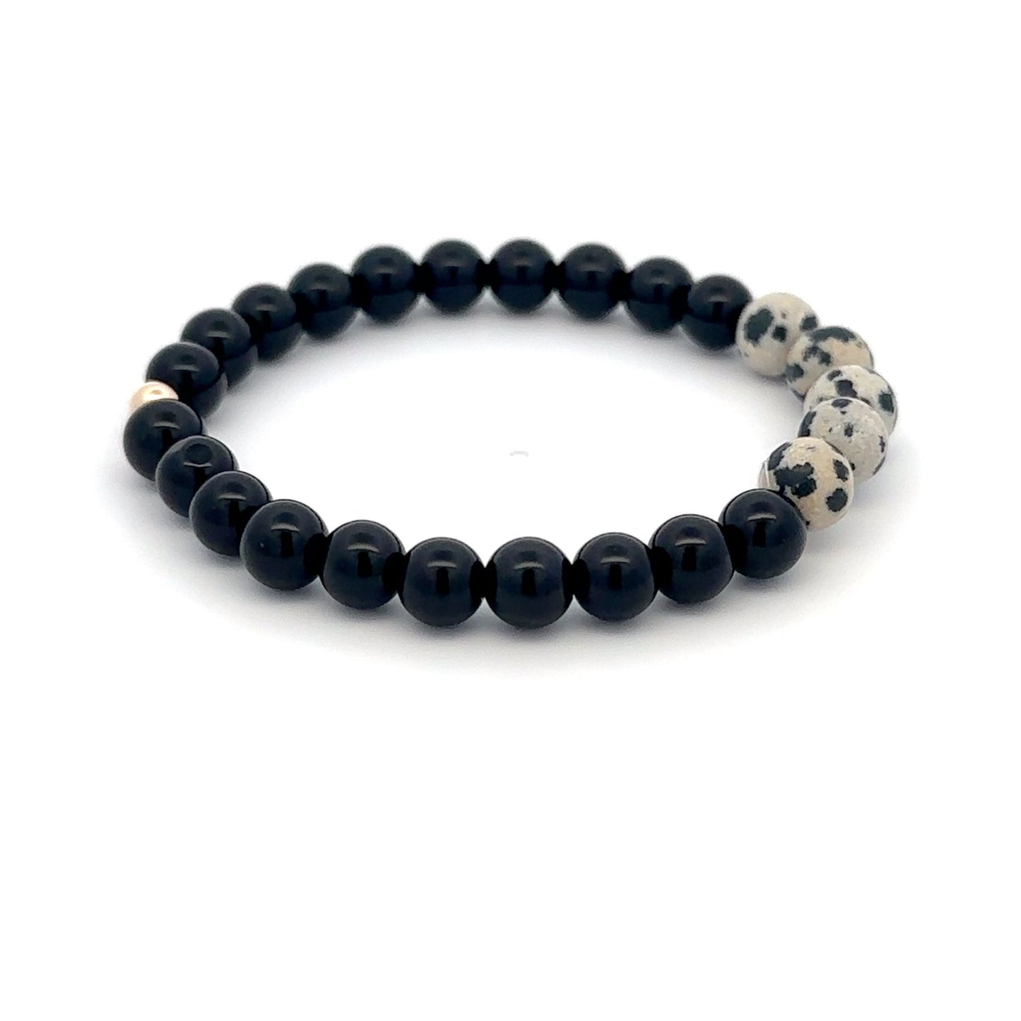 Natural Dalmatian Jasper 14K Solid Gold Bead Stretch Bracelet Choose Your Style - Rafant