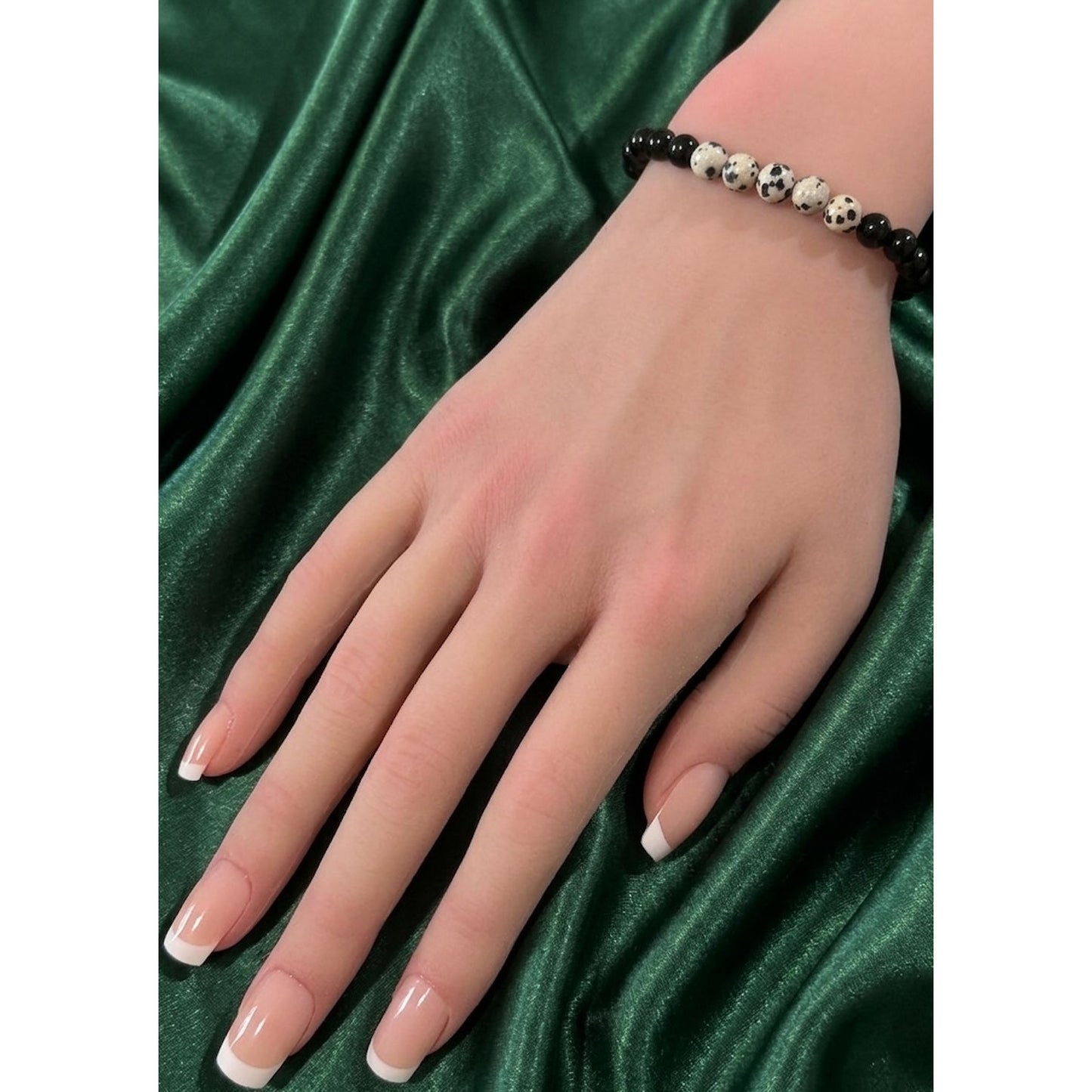 Natural Dalmatian Jasper 14K Solid Gold Bead Stretch Bracelet Choose Your Style - Rafant