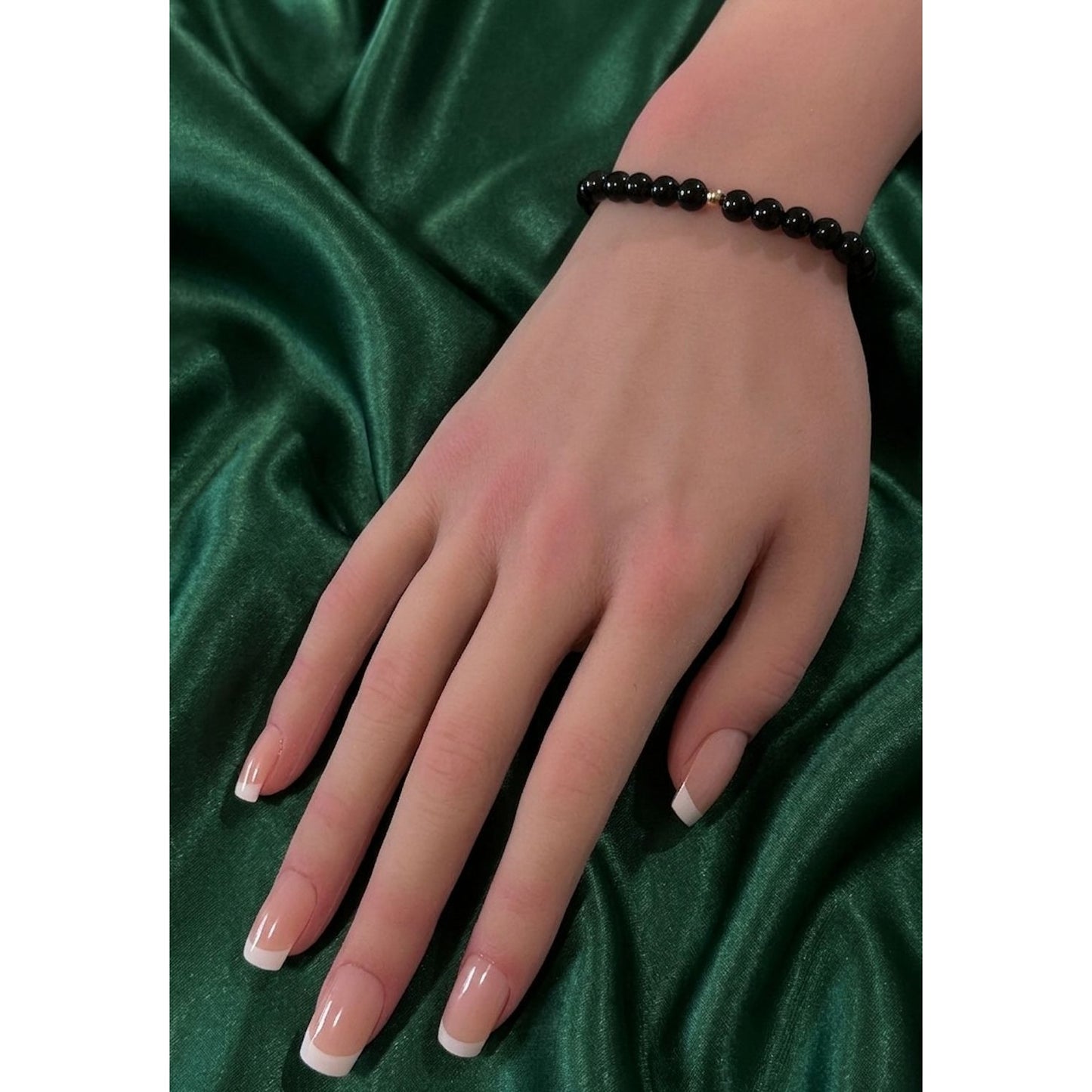 Natural Dalmatian Jasper 14K Solid Gold Bead Stretch Bracelet Choose Your Style - Rafant