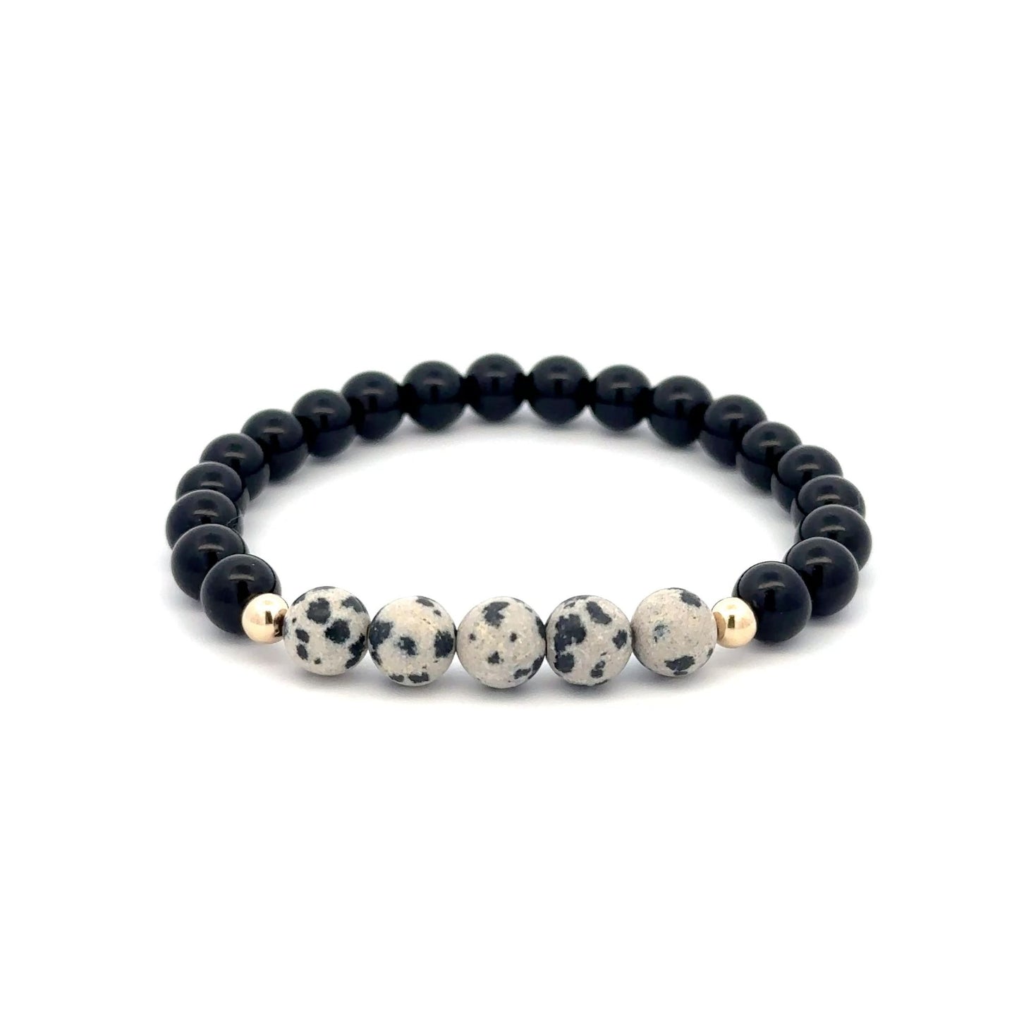 Natural Dalmatian Jasper 14K Solid Gold Bead Stretch Bracelet Choose Your Style - Rafant
