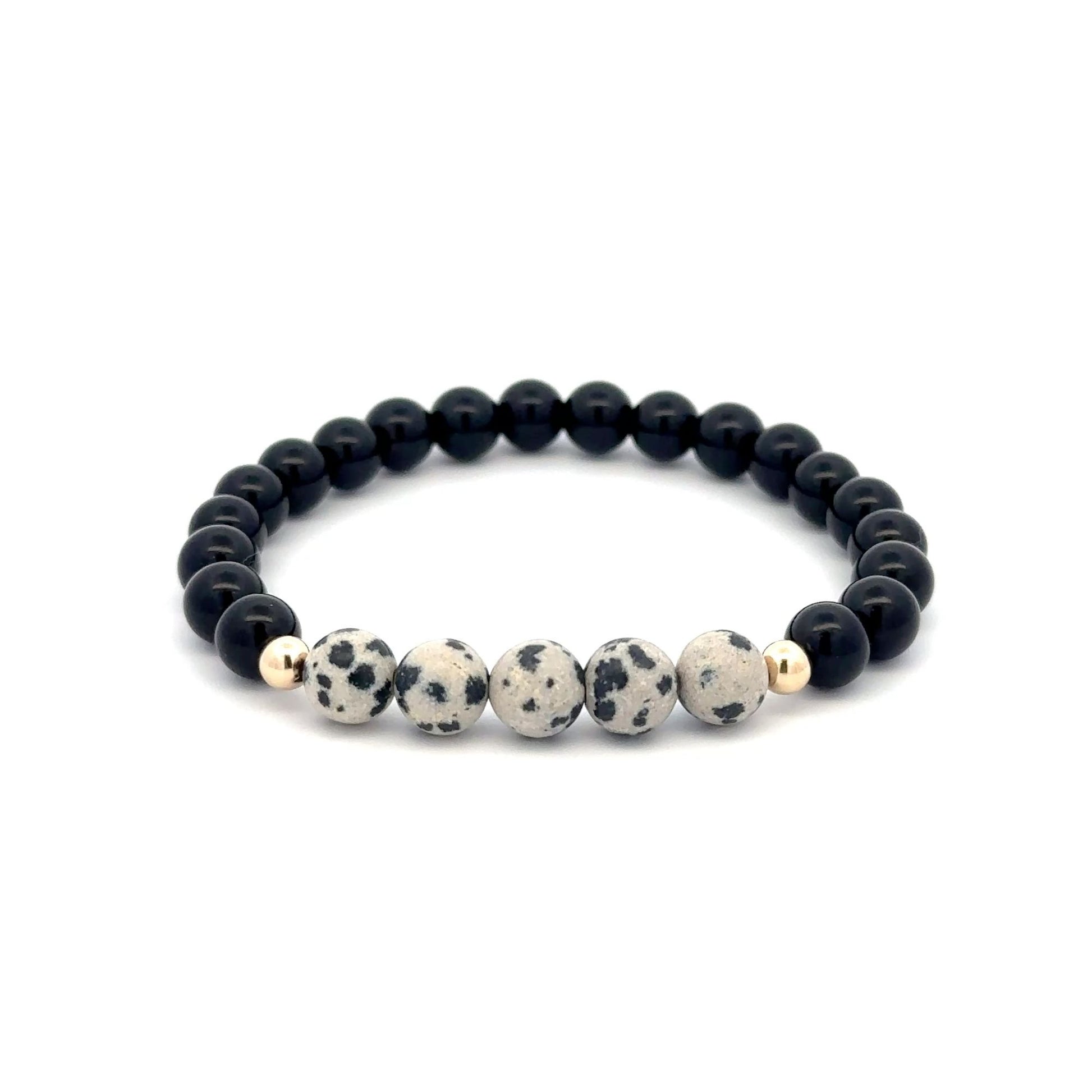 Natural Dalmatian Jasper 14K Solid Gold Bead Stretch Bracelet Choose Your Style - Rafant
