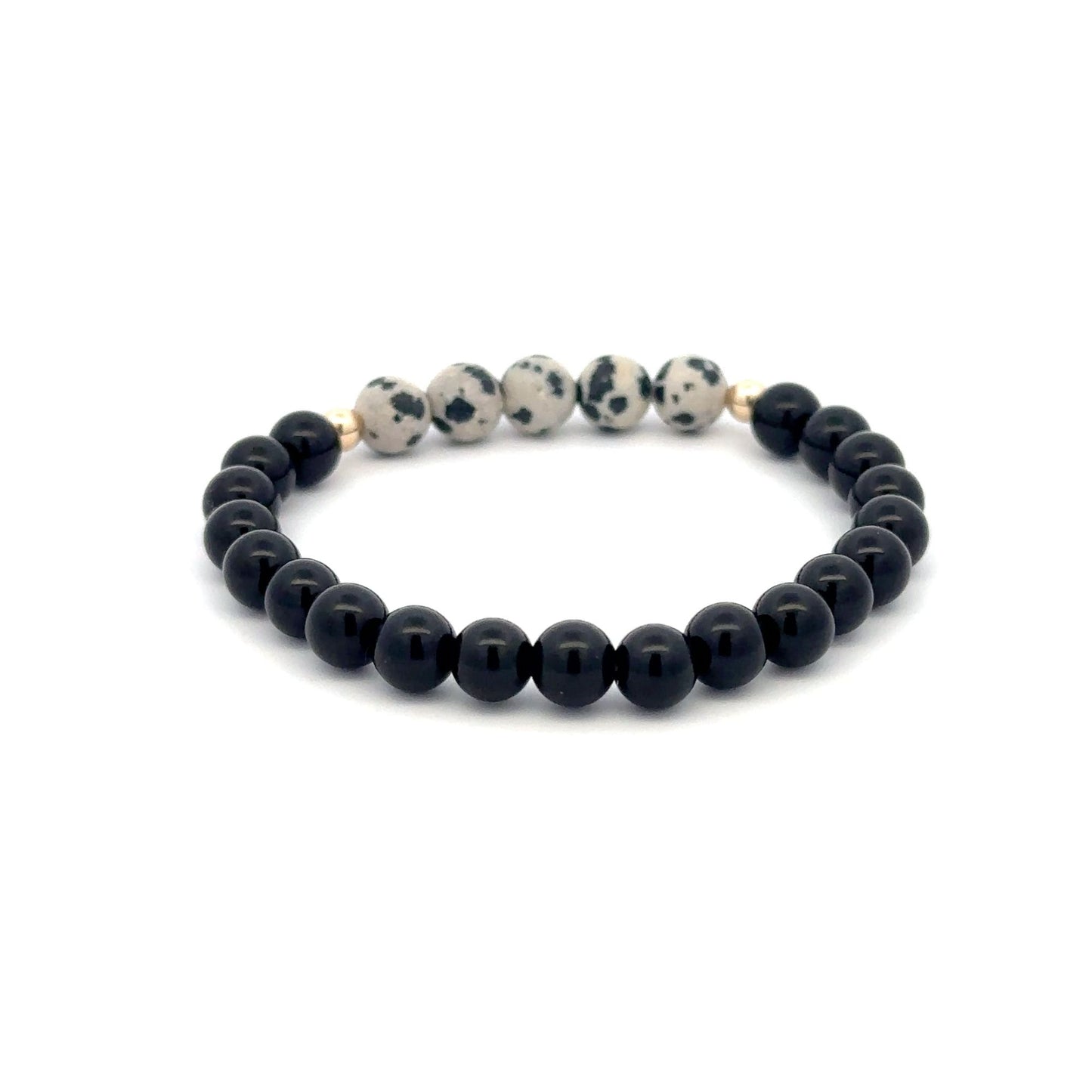 Natural Dalmatian Jasper 14K Solid Gold Bead Stretch Bracelet Choose Your Style - Rafant