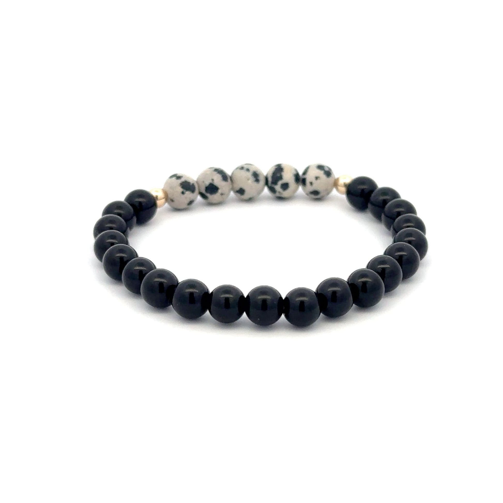 Natural Dalmatian Jasper 14K Solid Gold Bead Stretch Bracelet Choose Your Style - Rafant