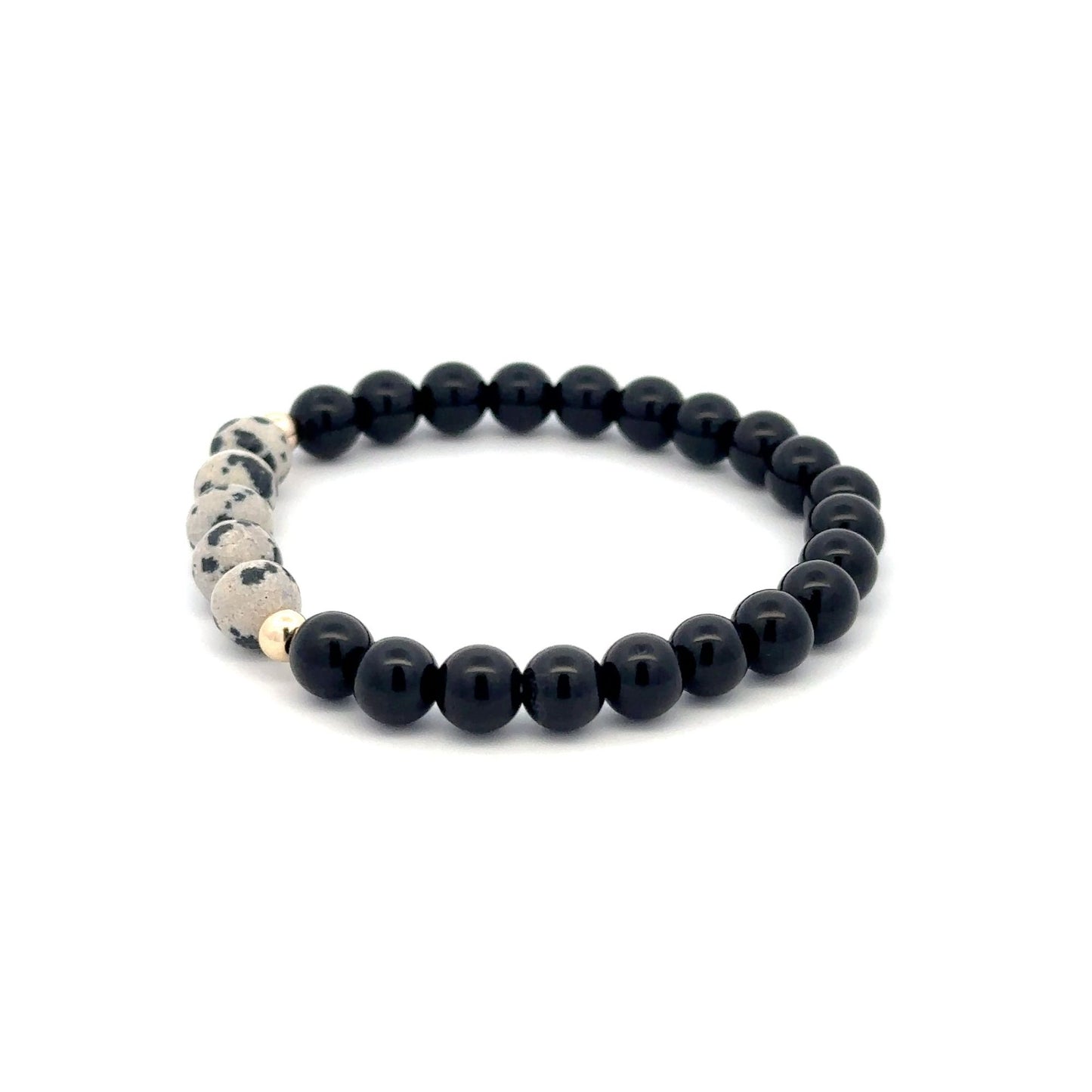 Natural Dalmatian Jasper 14K Solid Gold Bead Stretch Bracelet Choose Your Style - Rafant