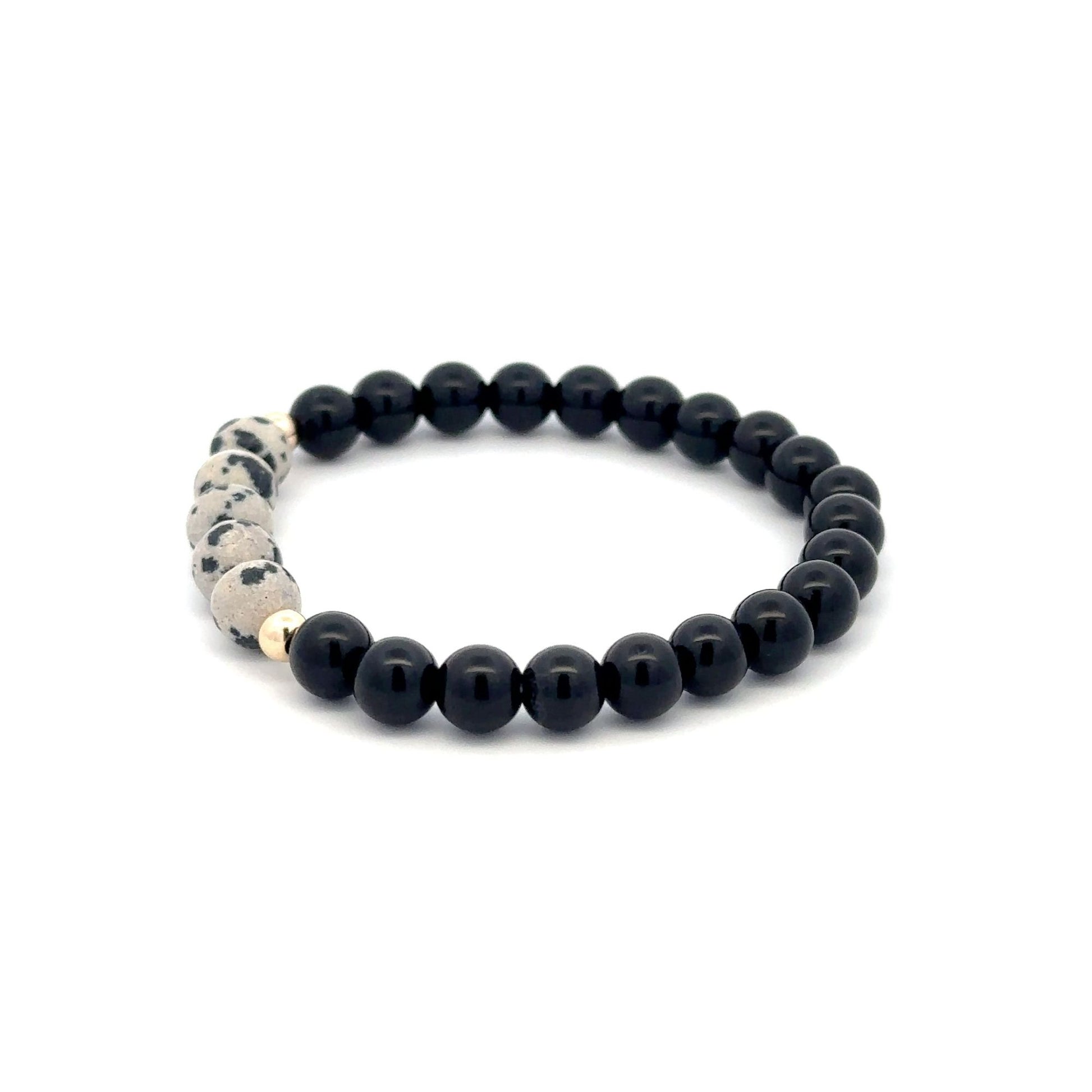 Natural Dalmatian Jasper 14K Solid Gold Bead Stretch Bracelet Choose Your Style - Rafant