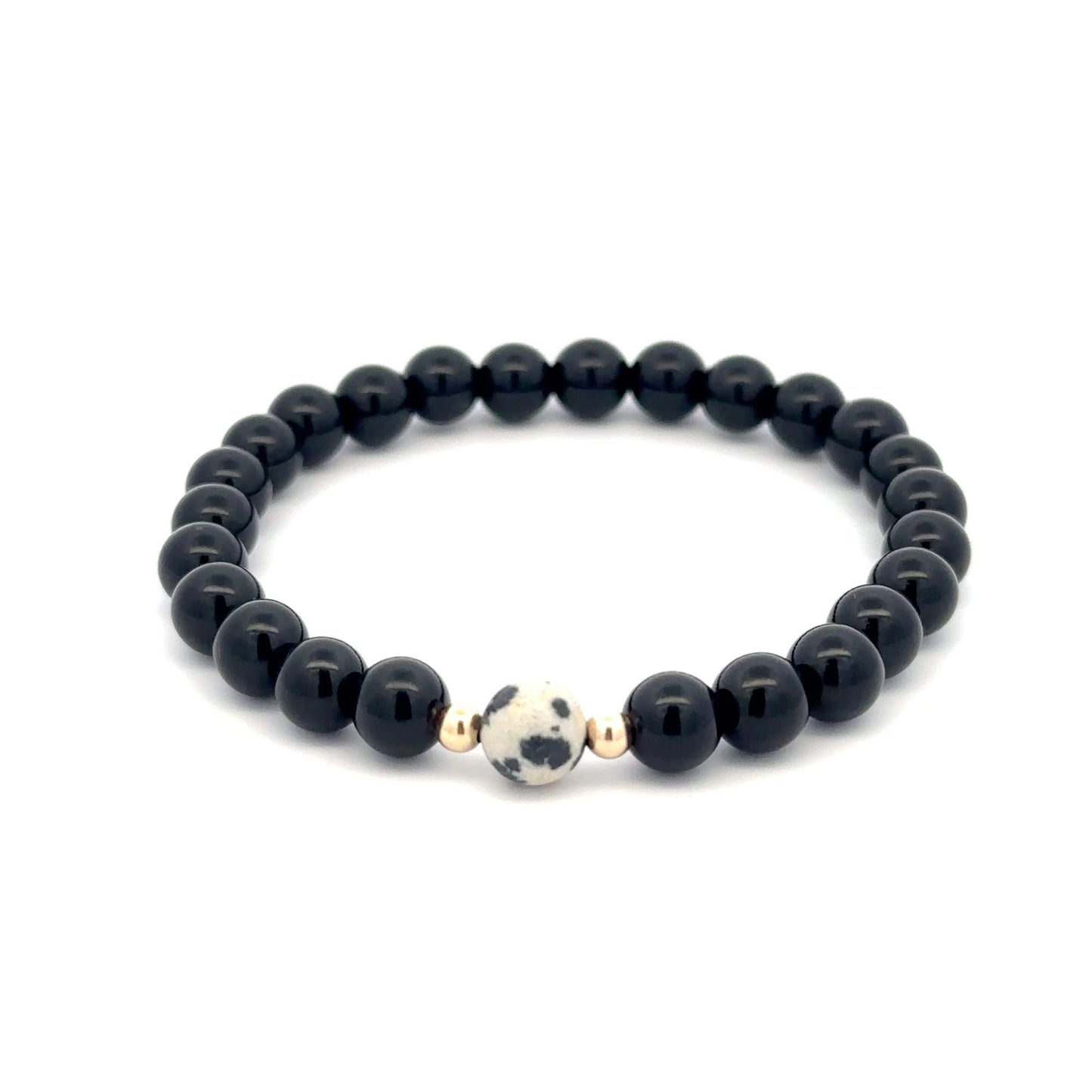 Natural Dalmatian Jasper 14K Solid Gold Bead Stretch Bracelet Choose Your Style - Rafant
