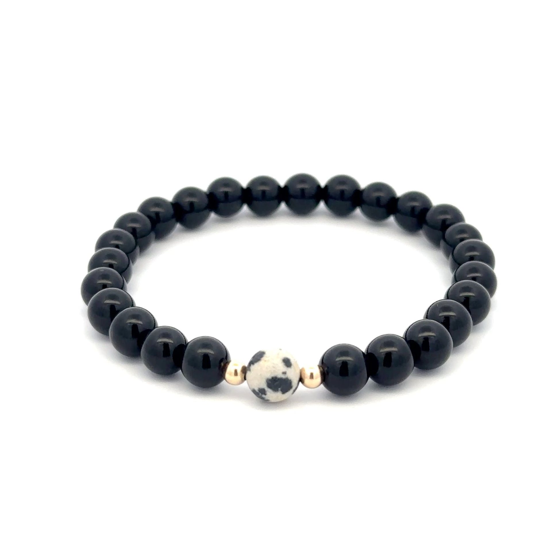 Natural Dalmatian Jasper 14K Solid Gold Bead Stretch Bracelet Choose Your Style - Rafant