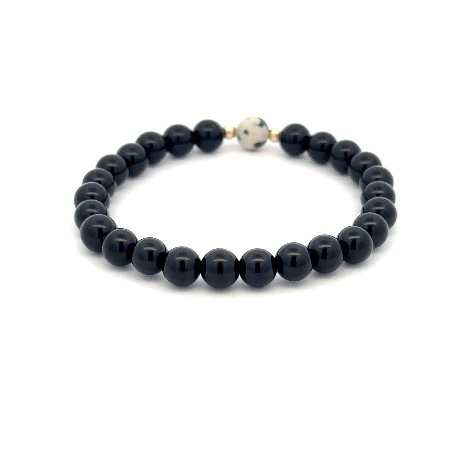 Natural Dalmatian Jasper 14K Solid Gold Bead Stretch Bracelet Choose Your Style - Rafant