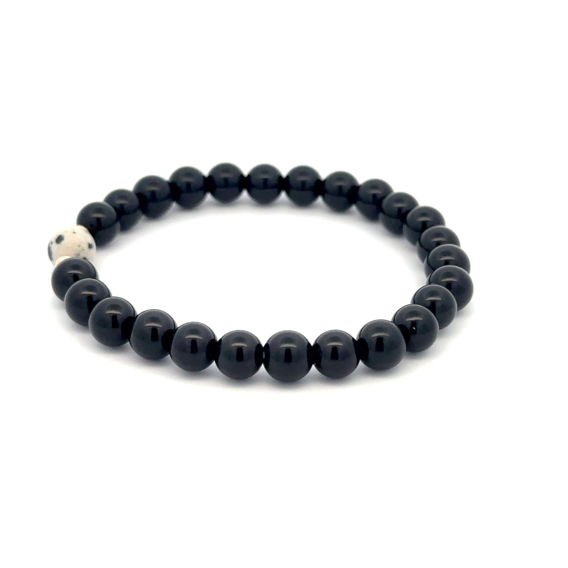 Natural Dalmatian Jasper 14K Solid Gold Bead Stretch Bracelet Choose Your Style - Rafant
