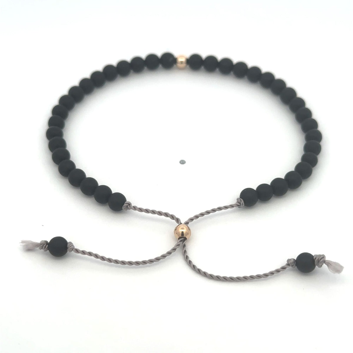 14k Solid Gold 4mm Natural Gemstones Rose Quartz Matte Onyx Adjustable Slider Bracelet Size 5"-9" Minimalist