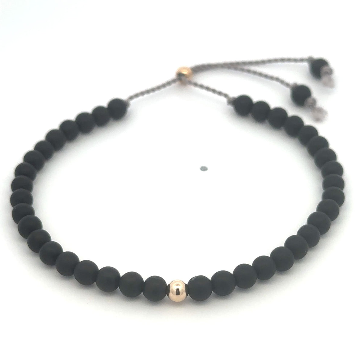 14k Solid Gold 4mm Natural Gemstones Rose Quartz Matte Onyx Adjustable Slider Bracelet Size 5"-9" Minimalist