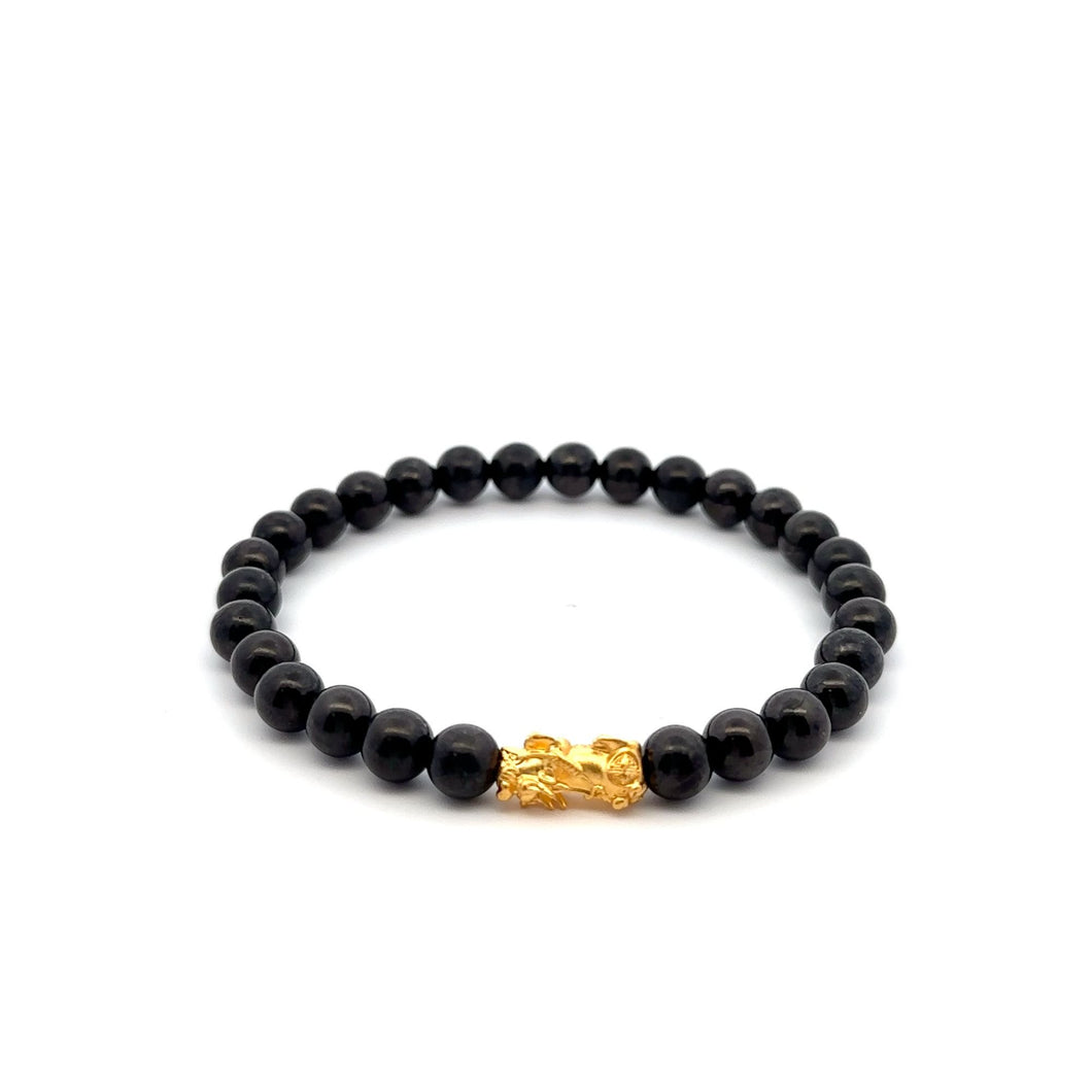 24K Gold Piyao Pixiu Lucky Charm Bracelet Gemstones Shungite 6mm Size 7 inches - Rafant