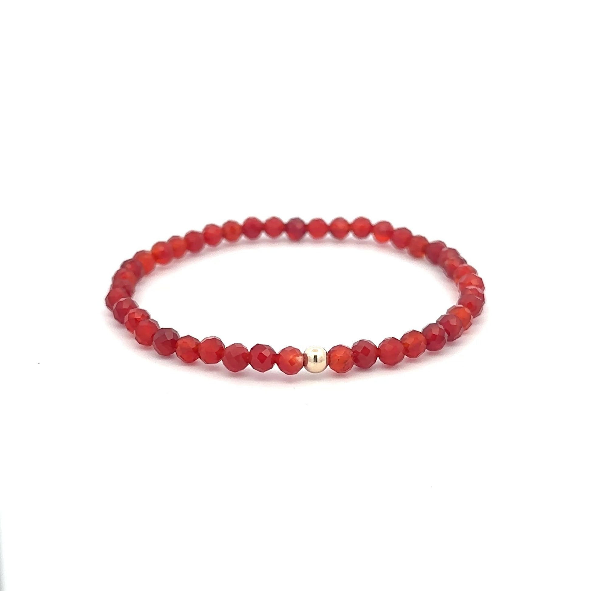 Natural Gemstones Carnelian Microfaceted 4mm Stretch Bracelet with 14K Bead Choose Polished, Stardust, Corrugated - Rafant