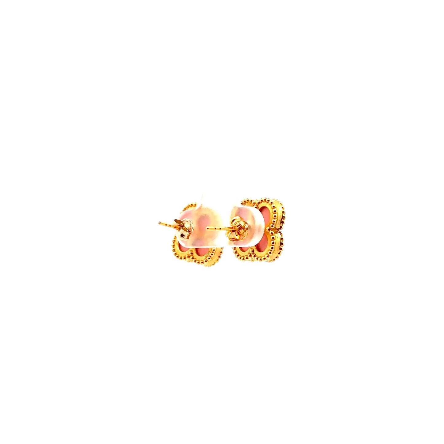 18K Gold Earrings Flower Pink Mother of Pearl - Rafant
