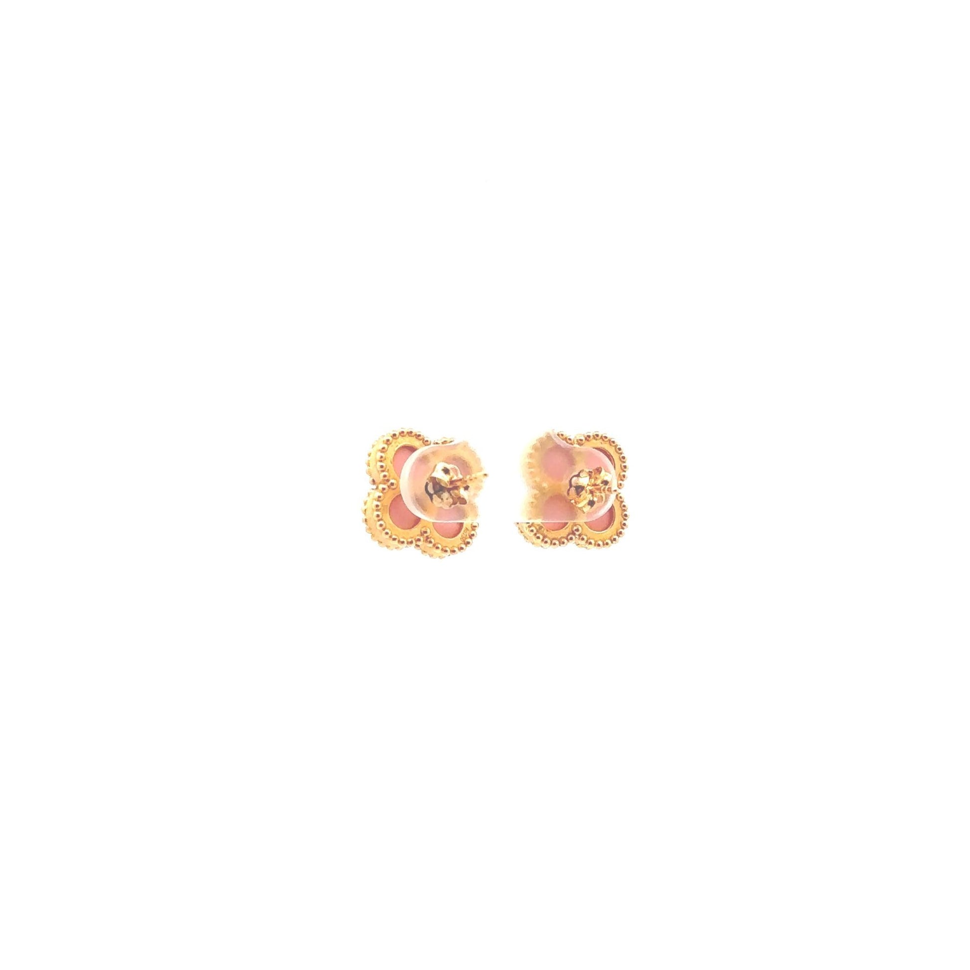 18K Gold Earrings Flower Pink Mother of Pearl - Rafant