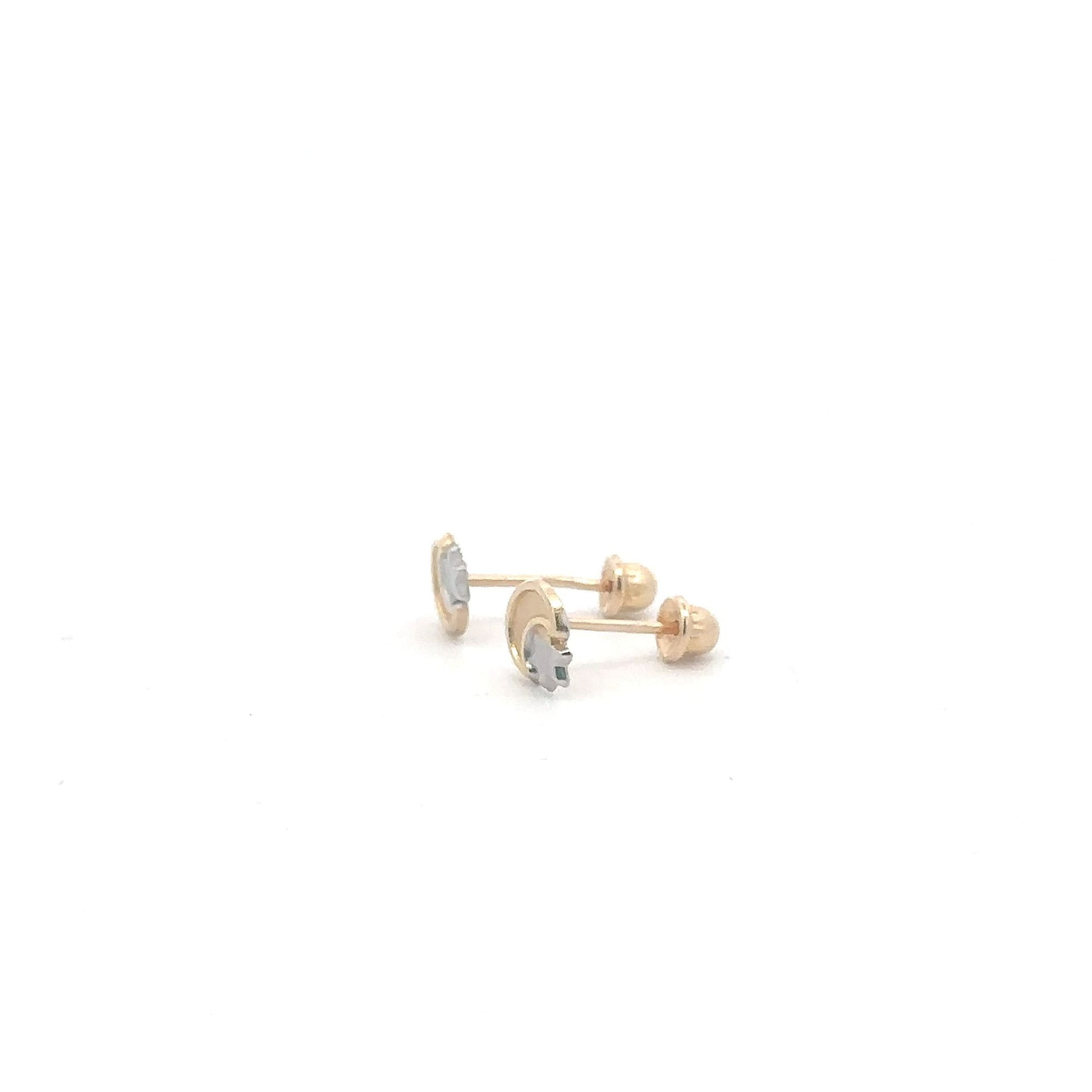 14K Gold Stud Earrings Moon Star Screw Back Type - Rafant
