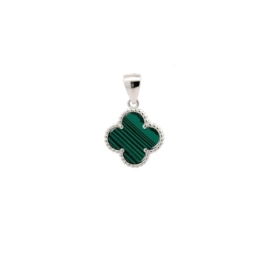 925 Sterling Silver Pendant Flower Clover Green Synthetic Malachite - Rafant