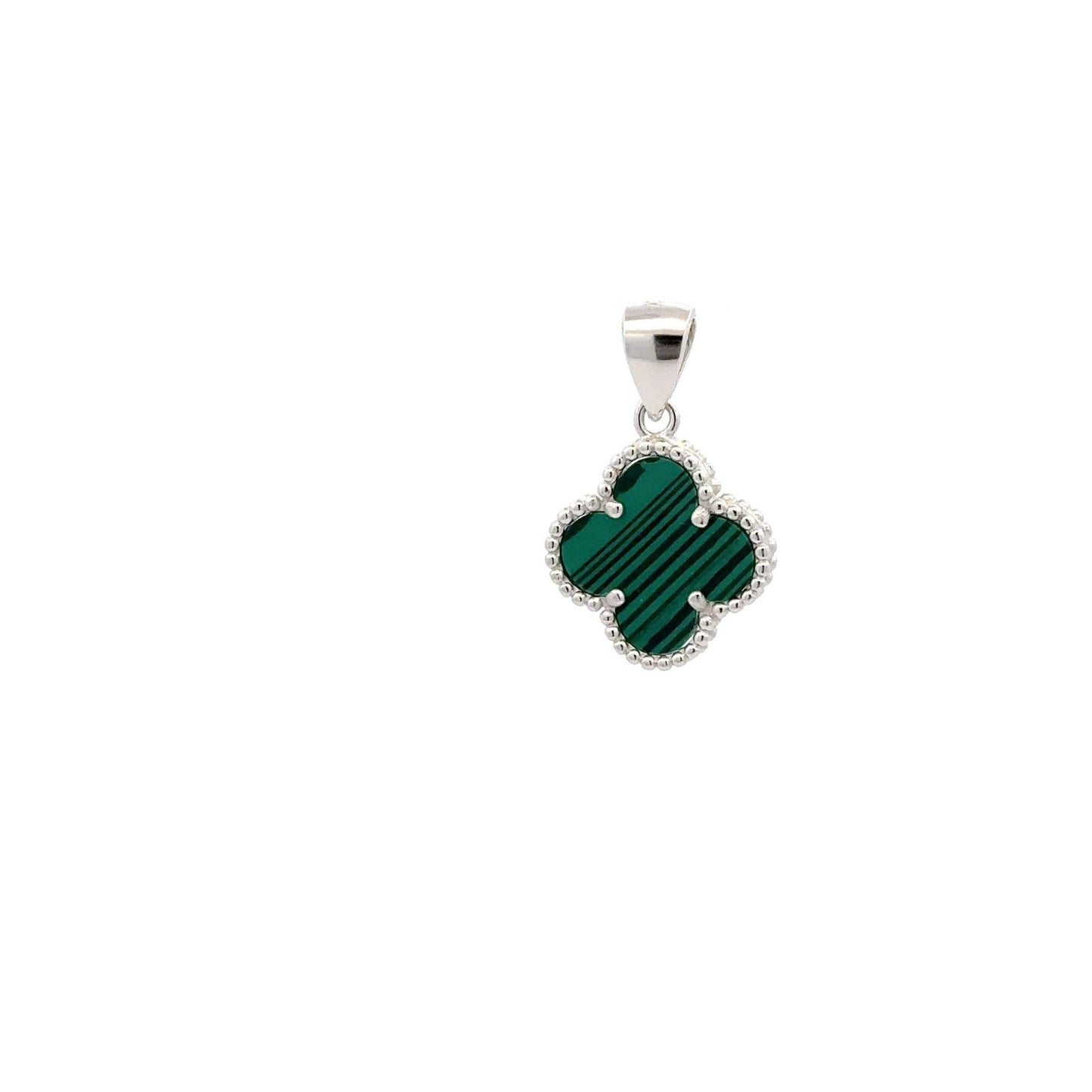 925 Sterling Silver Pendant Flower Clover Green Synthetic Malachite - Rafant