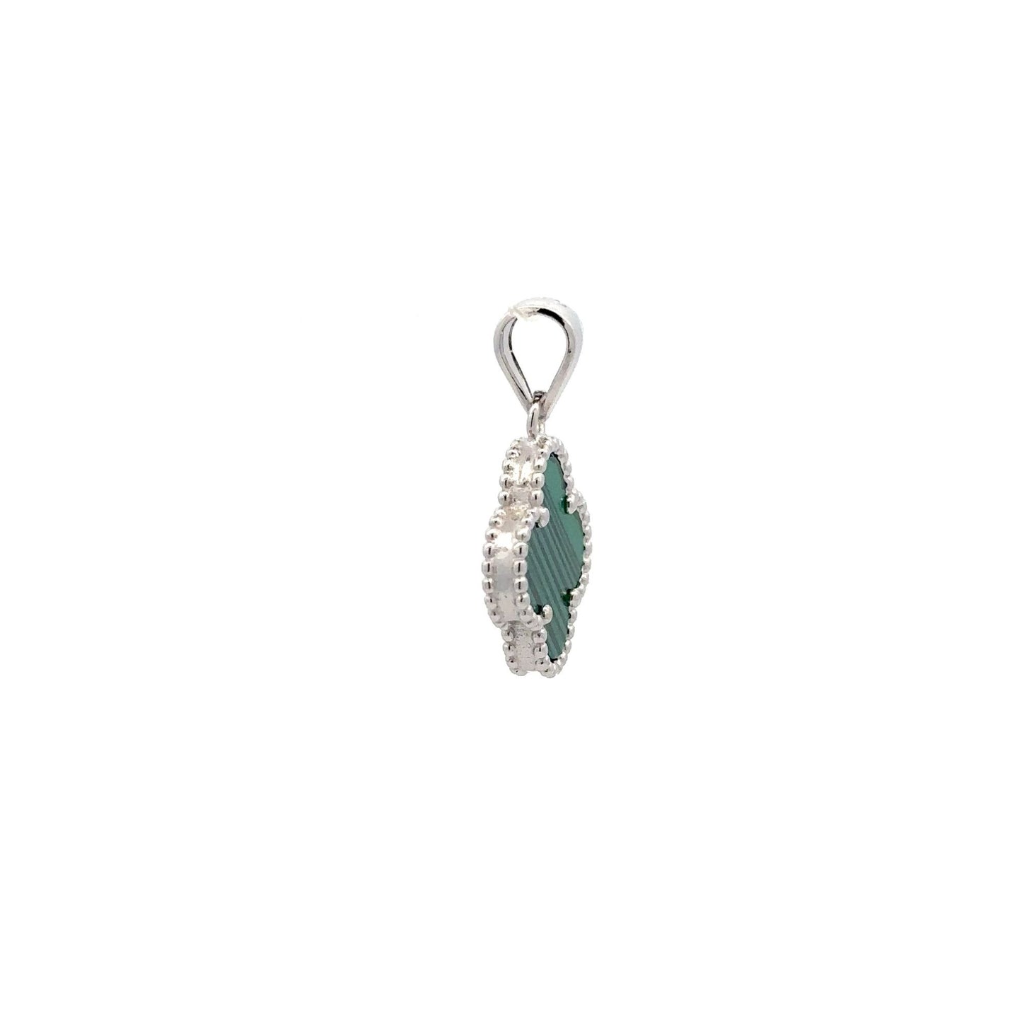 925 Sterling Silver Pendant Flower Clover Green Synthetic Malachite - Rafant