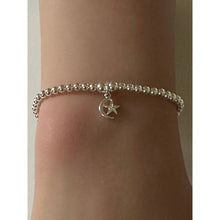 Load image into Gallery viewer, 925 Sterling Silver Beaded Stretch Stacking Bracelet Star Moon Charm Minimalist Size 6.5"
