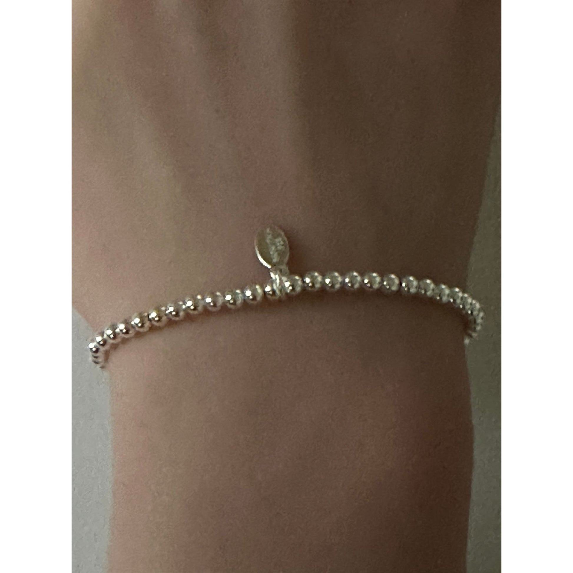 925 Sterling Silver Beaded Stretch Stacking Bracelet Star Moon Charm Minimalist Size 6.5" - Rafant