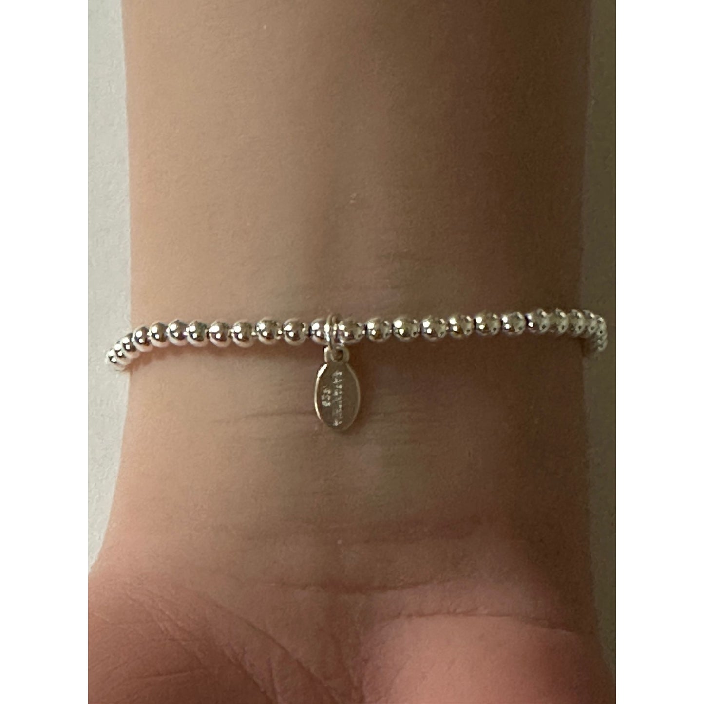 925 Sterling Silver Beaded Stretch Stacking Bracelet Star Moon Charm Minimalist Size 6.5" - Rafant