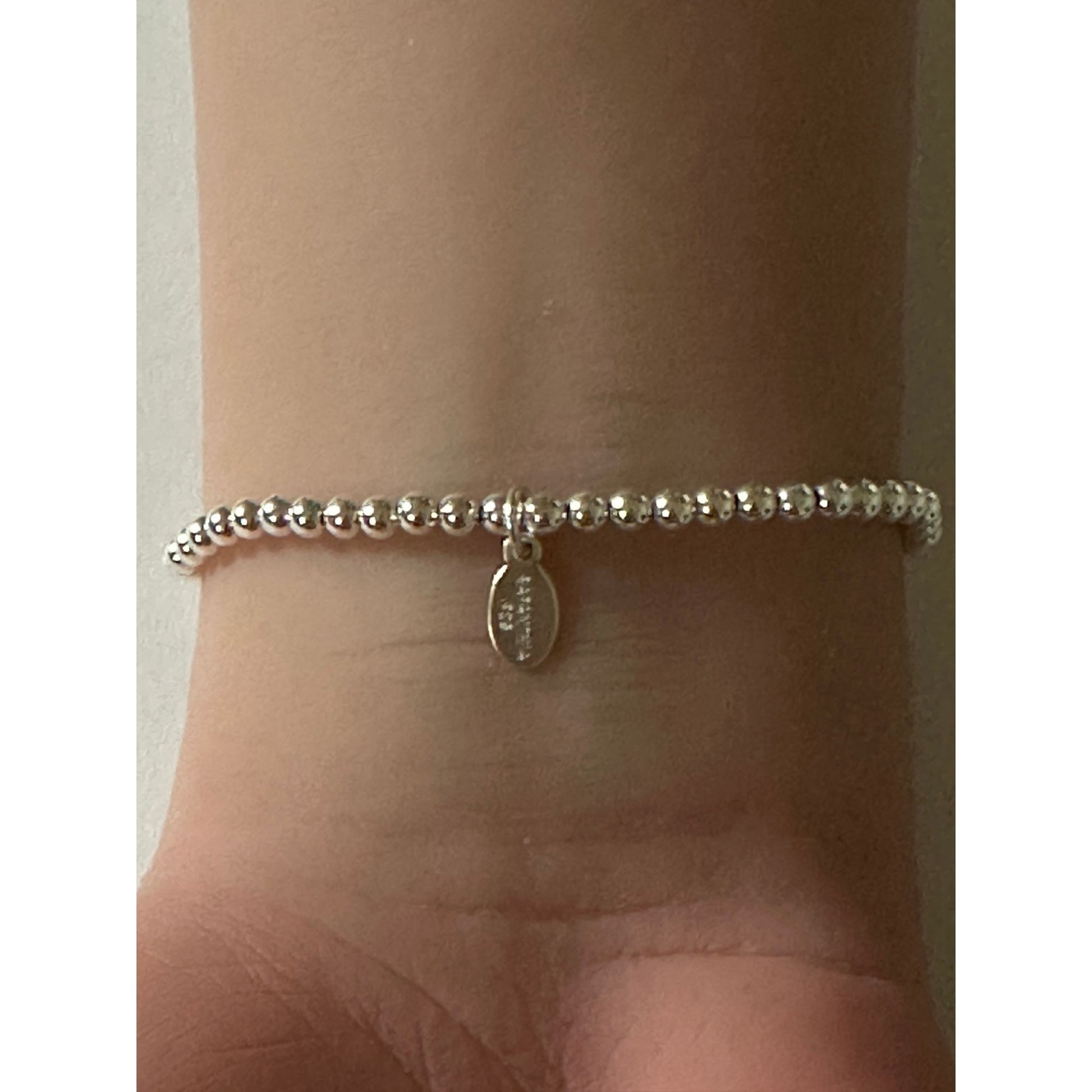 925 Sterling Silver Beaded Stretch Stacking Bracelet Star Moon Charm Minimalist Size 6.5" - Rafant