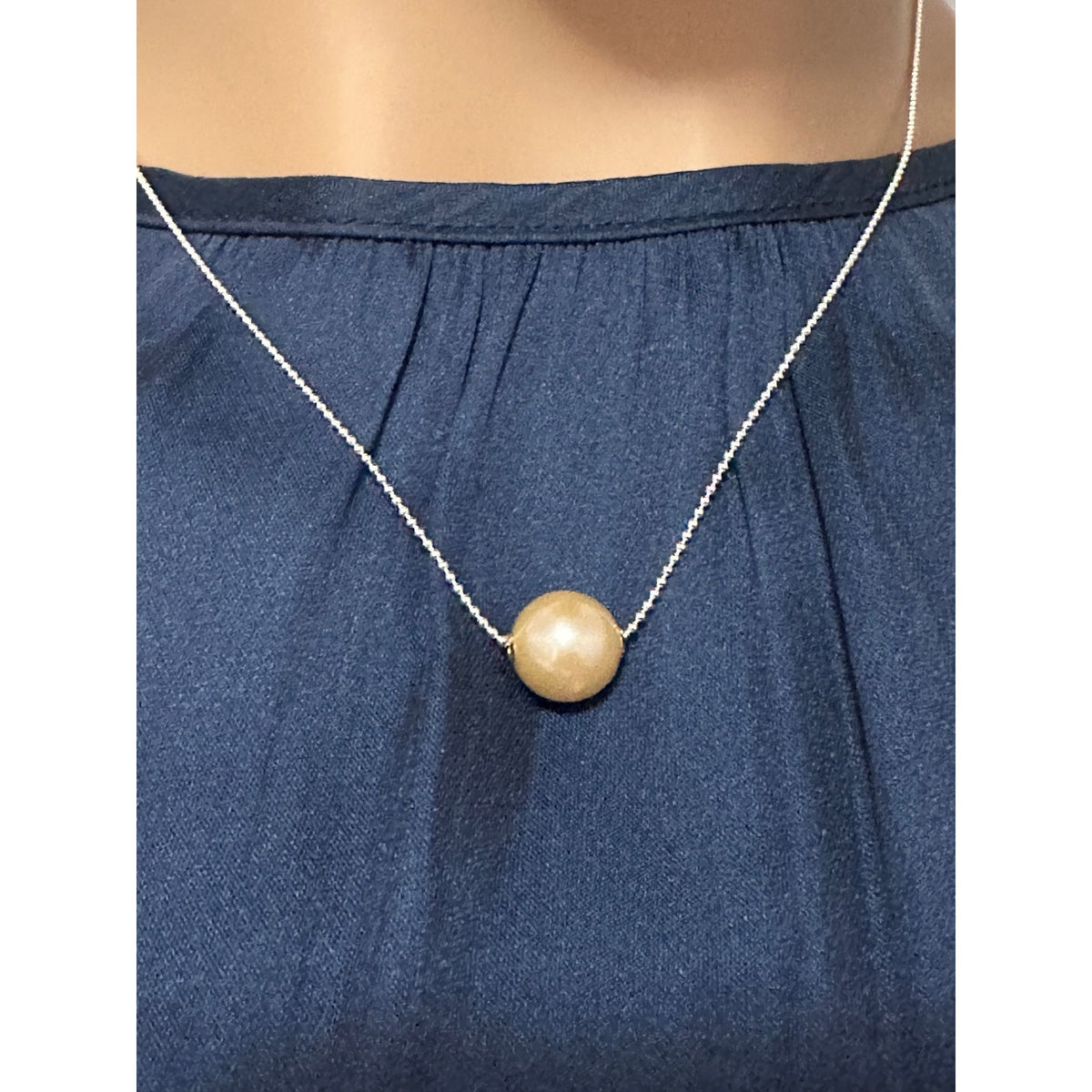Gold-Orange Edison Pearl Pendant Necklace | Sterling Silver