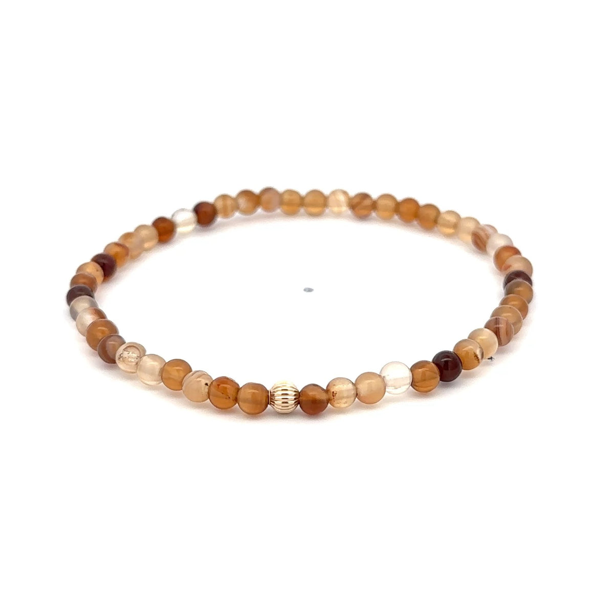 Brown Agate Stretch Bracelet with 14K Gold Bead, 4mm, 7″