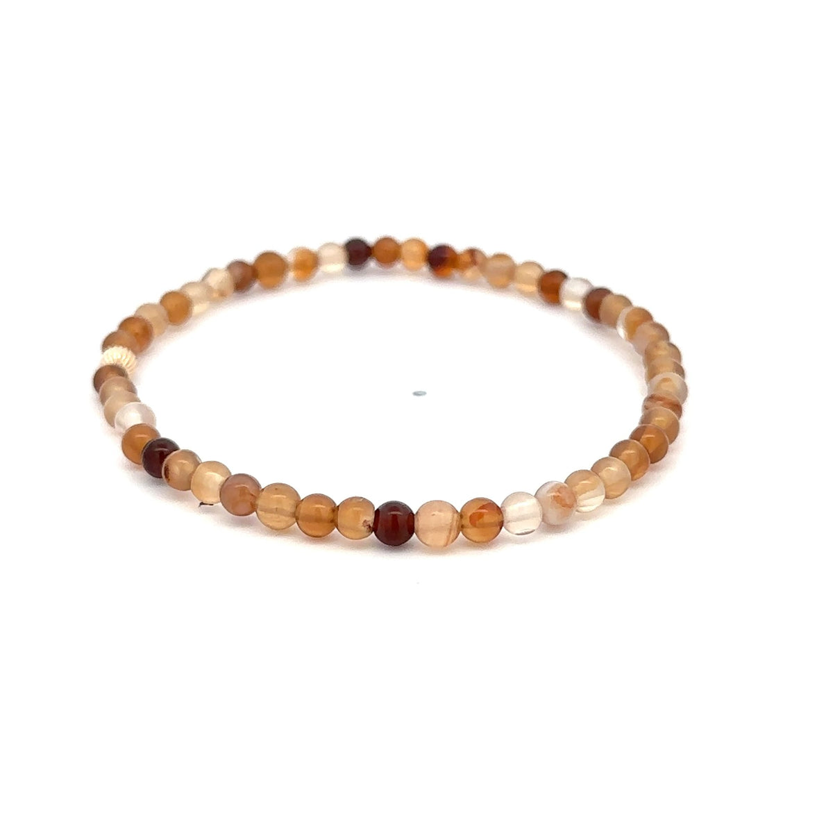 Brown Agate Stretch Bracelet with 14K Gold Bead, 4mm, 7″