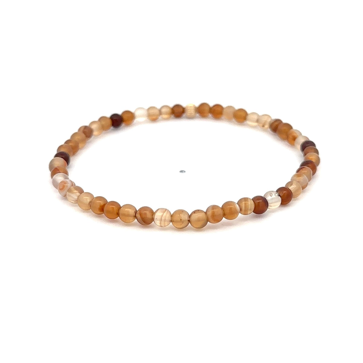 Brown Agate Stretch Bracelet with 14K Gold Bead, 4mm, 7″
