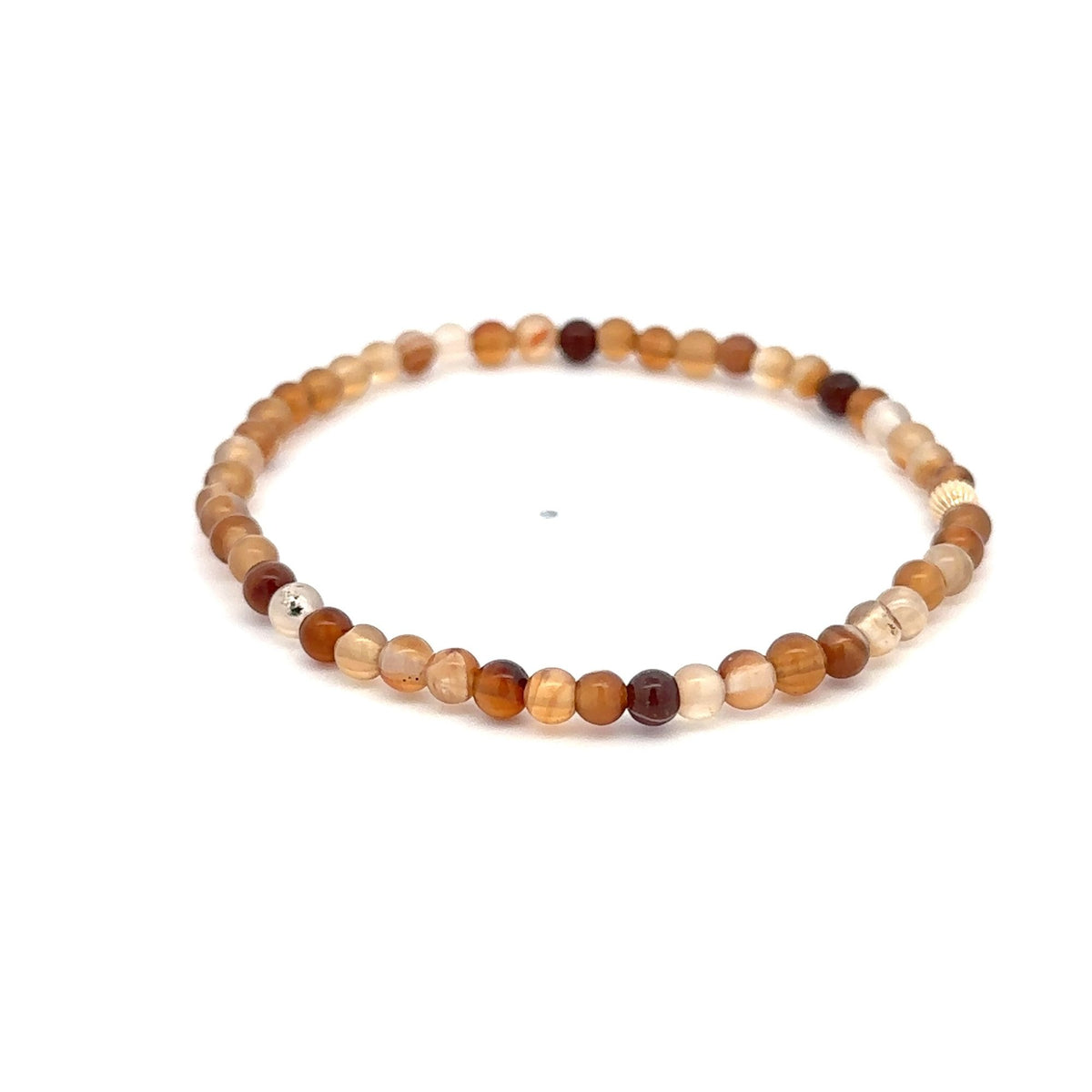 Brown Agate Stretch Bracelet with 14K Gold Bead, 4mm, 7″