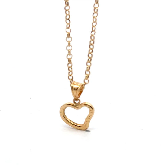 18K Gold Bracelet Rolo Chain Open Heart Charm 8 inches - Rafant
