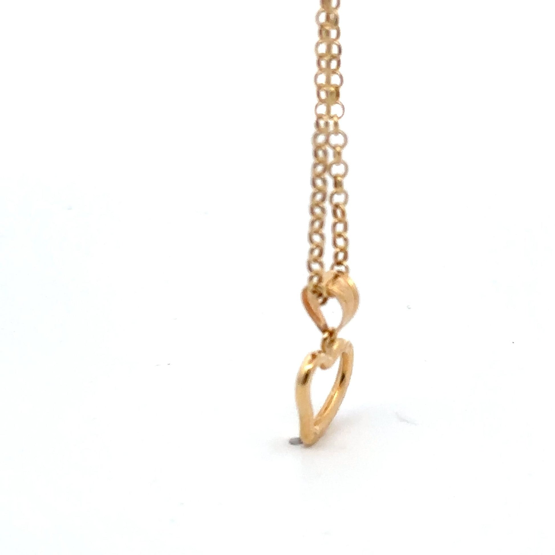 18K Gold Bracelet Rolo Chain Open Heart Charm 8 inches - Rafant