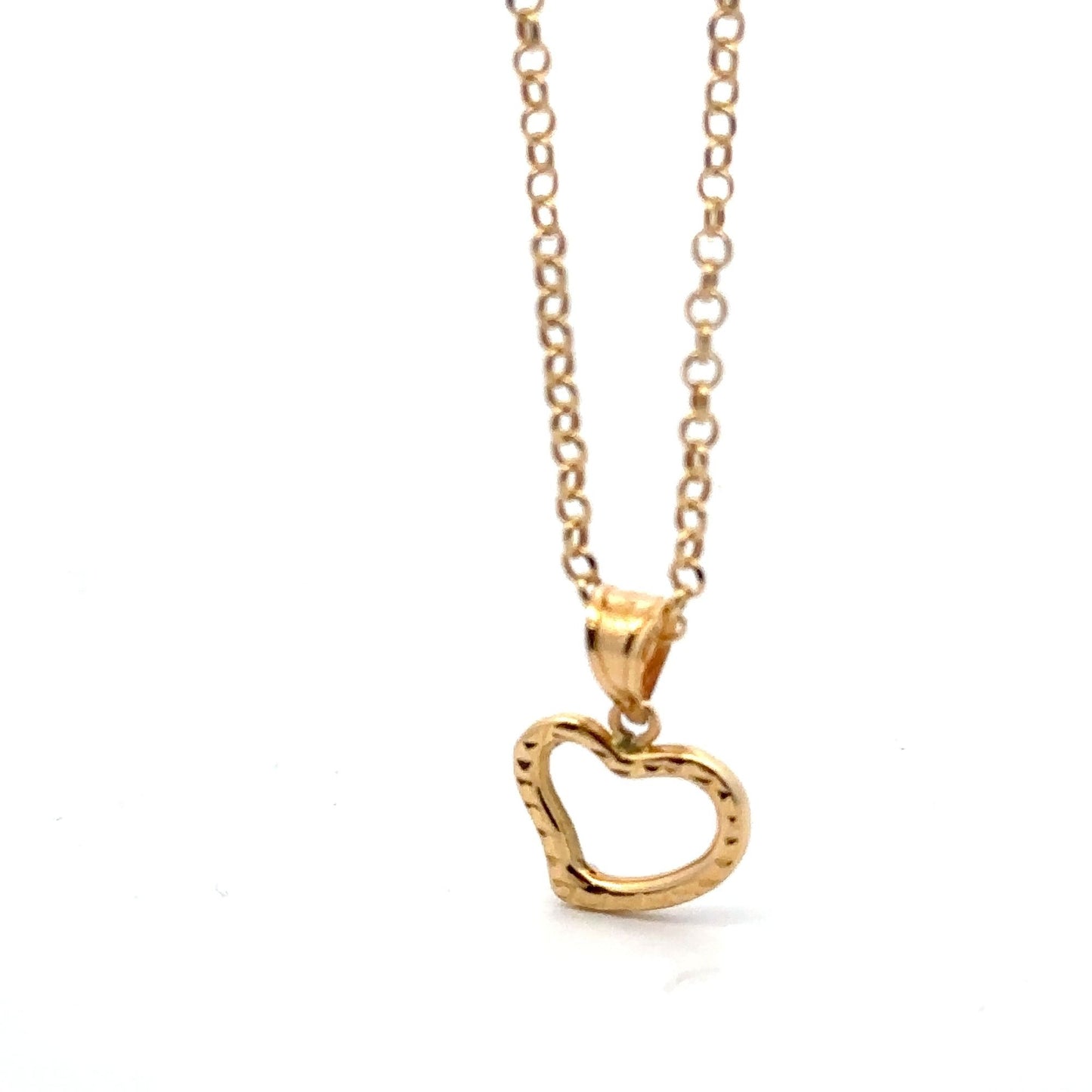 18K Gold Bracelet Rolo Chain Open Heart Charm 8 inches - Rafant