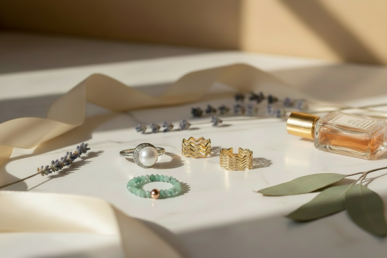 Jewelry Editorial with Gold Heart Ring