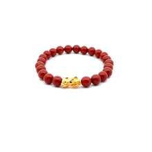 Load image into Gallery viewer, 18K Gold Pixiu Piyao Lucky Charm Bracelet Natural Red Jasper Gemstones 6mm Size 5.5&quot;
