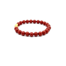 Load image into Gallery viewer, 18K Gold Pixiu Piyao Lucky Charm Bracelet Natural Red Jasper Gemstones 6mm Size 5.5&quot;
