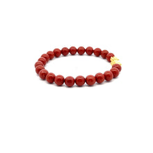 Load image into Gallery viewer, 18K Gold Pixiu Piyao Lucky Charm Bracelet Natural Red Jasper Gemstones 6mm Size 5.5&quot;
