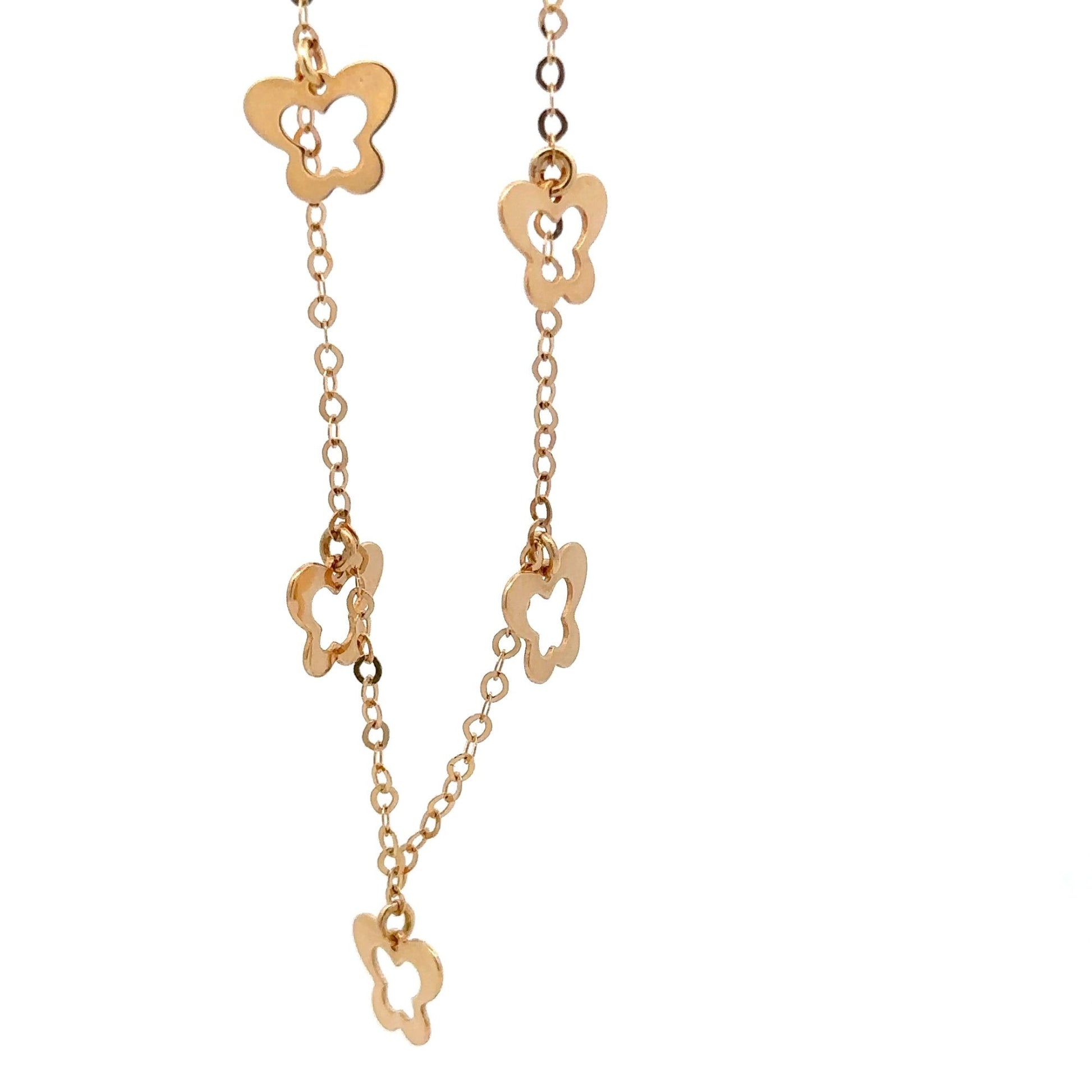 18K Gold  Bracelet Butterflies Charms Size 7.5 inches - Rafant