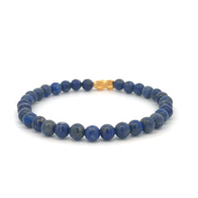 Load image into Gallery viewer, 18K Gold Dragon Pixiu Piyao Lucky Charm Bracelet Gemstones Lapis Lazuli 6mm Size 7.5 inches
