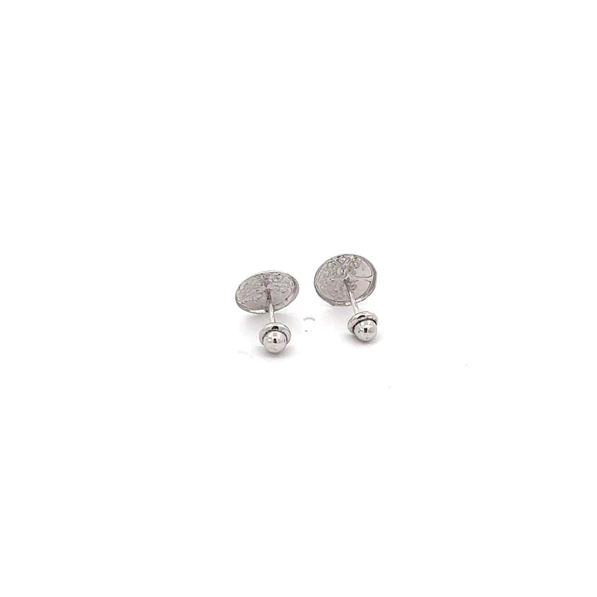 925 Sterling Silver Stud Tree of Life Black Earrings Small Screw Back - Rafant